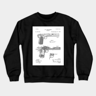 Browning Pistol Patent - Gun Lover Military Fan Art - White Crewneck Sweatshirt